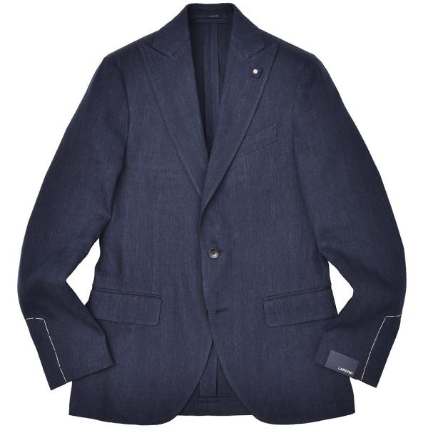 LARDINI（ラルディーニ）コットン リネン ヘリンボーン ピークドラペル シングル2Bジャケット