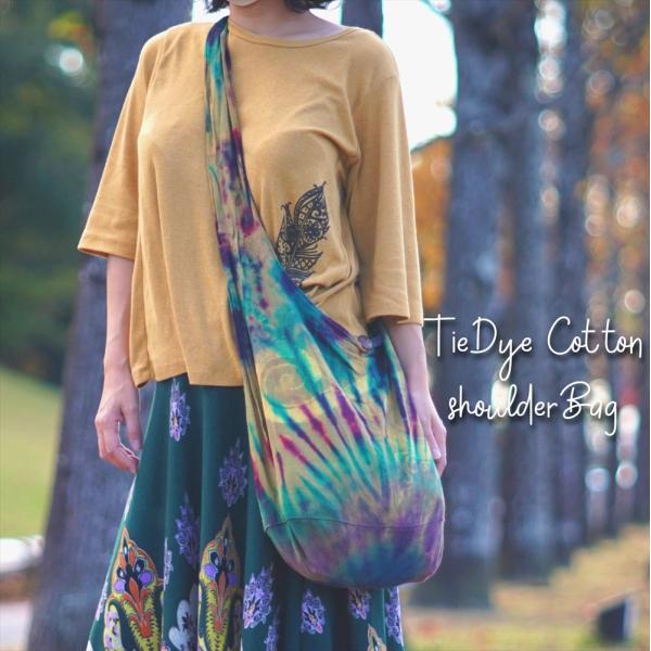 エスニック タイダイ コットン ショルダーバック 20Pattern ユニセックス TieDye ア...