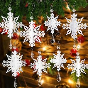 クリスマスツリー飾り オーナメント 雪の結晶 3Dスノーフレーク飾り クリスマスオーナメント クリスタルドロップ付き 冬 ワンダーランド 新年