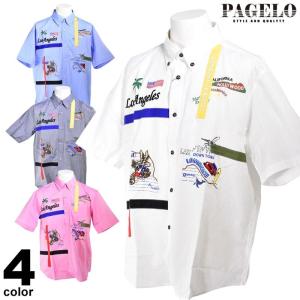 セール 60%OFF PAGELO パジェロ 半袖 カジュアルシャツ メンズ 春夏 キャラクター ボタンダウン 03-2127-07｜realtree