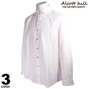 セール 70%OFF ALCOTT HILL アルコットヒル 長袖 カジュアルシャツ メンズ 春夏 ストライプ 蛍光色 ロゴ 11-1007-10｜realtree