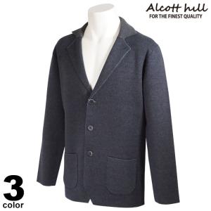 セール 30%OFF ALCOTT HILL アルコットヒル ブルゾン メンズ 2021秋冬 ウール 3ボタン ポケット付き ニット ダブル衿 ロゴ 15-4105-10｜realtree