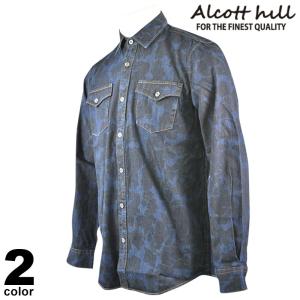 セール 30%OFF ALCOTT HILL アルコットヒル 長袖 カジュアルシャツ メンズ 秋冬 総柄 コットン 日本製 ロゴ 35-1005-10｜realtree