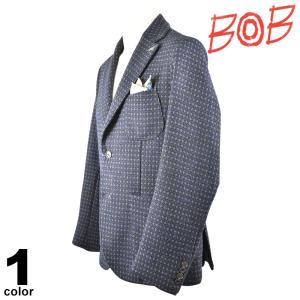 BOB ボブ【美品】ボーダーニット テーラードジャケット イタリア製 M BOB ボブ テーラードジャケット メンズ 2023秋冬 イタリア製 チェック
