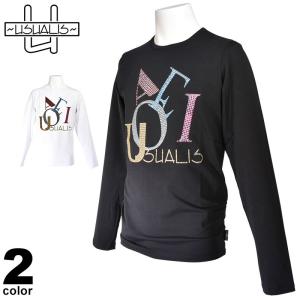 SALE 30%OFF ウザリス USUALIS 長袖カットソー メンズ 2019秋冬 ストレッチ ラインストーン ロゴ 95-1504-60