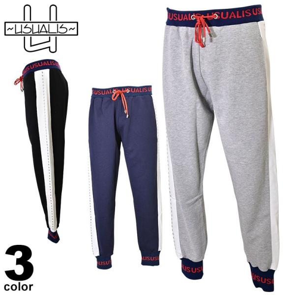 セール 60%OFF ウザリス USUALIS スウェットパンツ メンズ 秋冬 ラインストーン ライ...