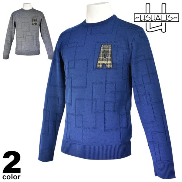セール 60%OFF ウザリス USUALIS 長袖 ニット メンズ 秋冬 アルファベット ロゴ 9...