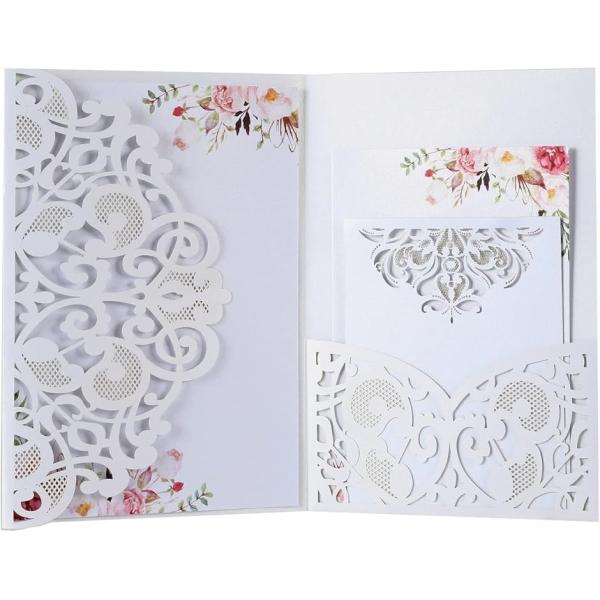メッセージカード グリーティングカード レーザーカット ポケット付き 三つ折り レース風 封筒 白紙...