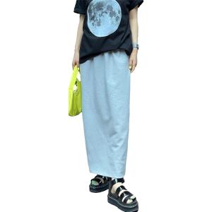 シンプル Iライン スウェット ロングスカート カジュアル ウエストゴム タイト ジャージ ゆったり...