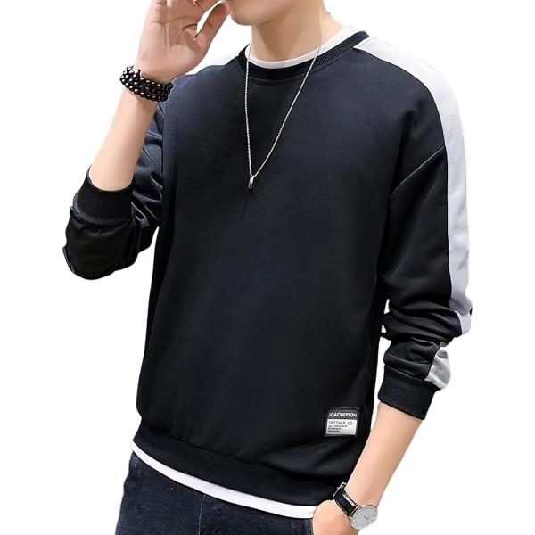 エンプティオ クルーネック カットソー ストリート系 長袖 トレーナー メンズ 丸首 ブラック(ジェ...