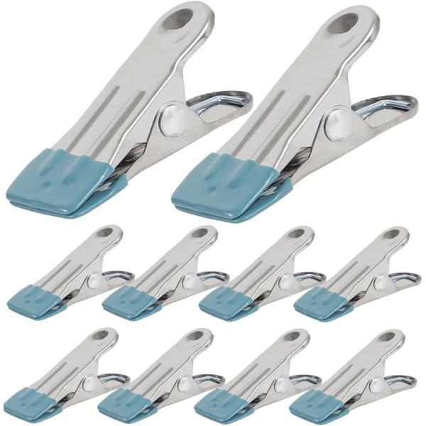 洗濯ばさみ ステンレス 滑り防止 ラバー付き ピンチハンガー 改良型 10個セット(ダークブルー)