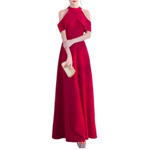 ゆったり Aライン ロングドレス ハイウエスト キャバドレス フレアスカート 上品 清楚 ホルターネ...