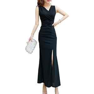 Vネック マーメイド スリット ロングドレス レディース キャバドレス ストレッチ カジュアル クラ...