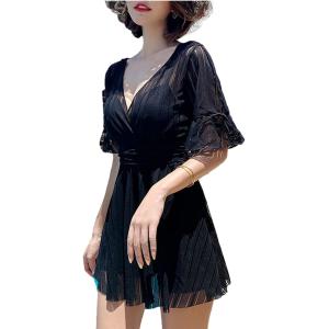 ジーティアモ 水着 レディース かわいい ワンピース スカート オールインワン おしゃれ(ブラック,...