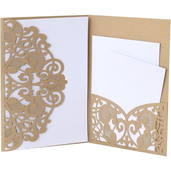 メッセージカード グリーティングカード レーザーカット ポケット付き 三つ折り レース風 封筒 白紙...