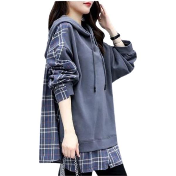 パーカー トレーナー トップス レイヤード 長袖 (ブルー,  2XL)