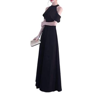 ゆったり Aライン ロングドレス ハイウエスト キャバドレス フレアスカート 上品 清楚 ホルターネ...