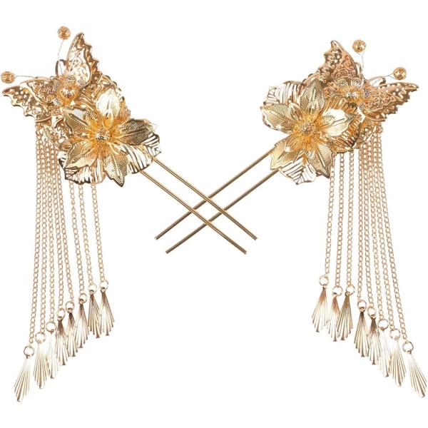 かんざし 簪 髪飾り アジアンテイスト 2本セット レディース(金色1)