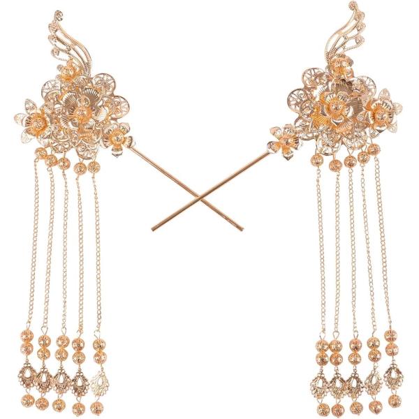 かんざし 簪 髪飾り アジアンテイスト 2本セット レディース(ゴールド)