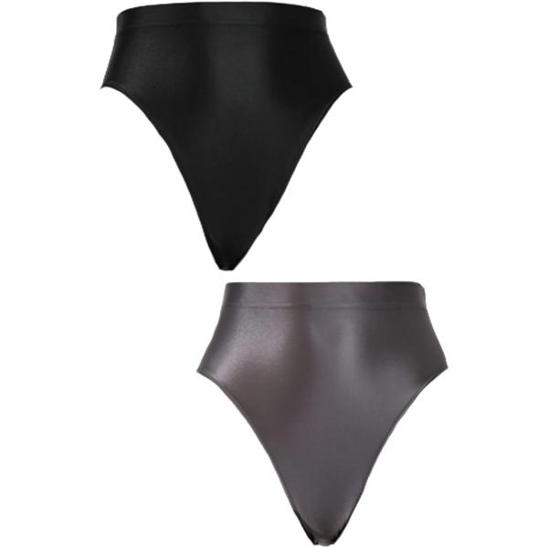 光沢 ブルマ ハイウエスト ランジェリー ビューティパンツ(黒・灰色/レギュラー2枚組,  L)