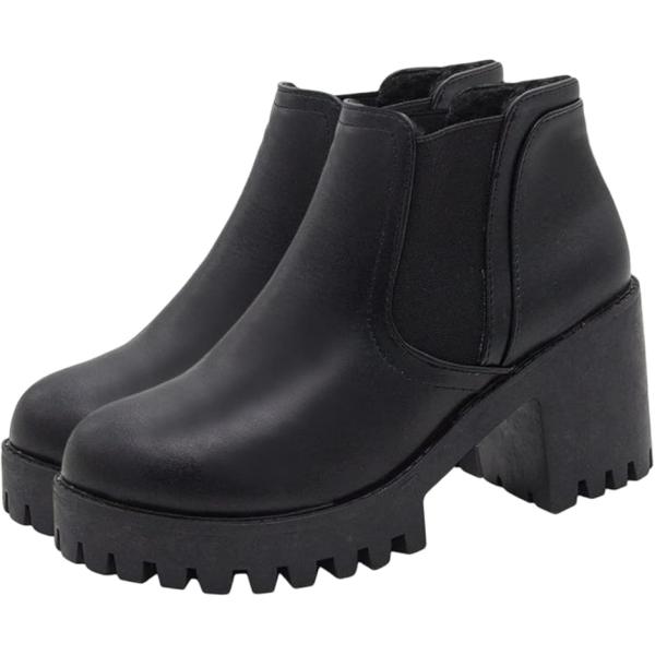 サイドゴアブーツ レディース 厚底 ショートブーツ 太ヒール 7.5cmヒール (ブラック,  25...