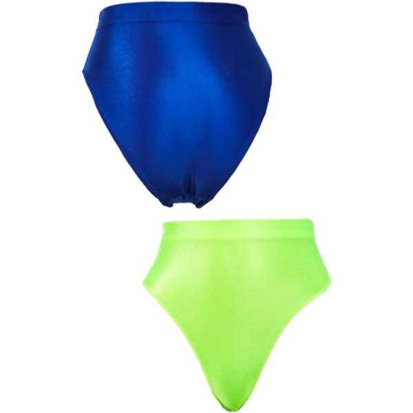 光沢 ブルマ ハイウエスト ランジェリー ビューティパンツ(青・黄緑/レギュラー2枚組,  L)