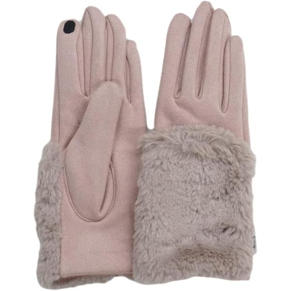 ストレッチ 生地 裏起毛 フェイクファー レディース スマホ対応 手袋 ギフトケース付(ピンク,  ...