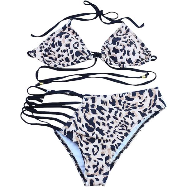 クロスストラップ ブラジリアン デザイン ビキニ 水着 セパレーツ(豹柄,  L)