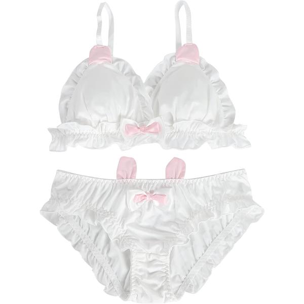 大きいサイズ ゆめかわ フリフリ ノンワイヤー ブラ ショーツ セット(ホワイト,  XL)