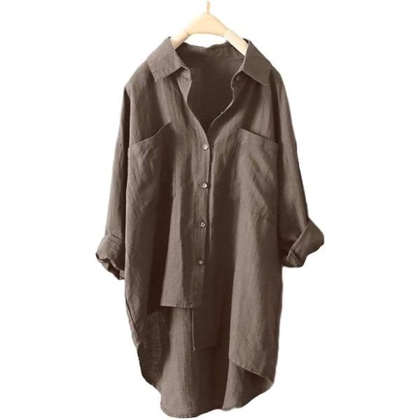 メゾンドタオ ゆったり 抜け感 綿麻 前後差 シャツ レディース(カーキブラウン,  XL)