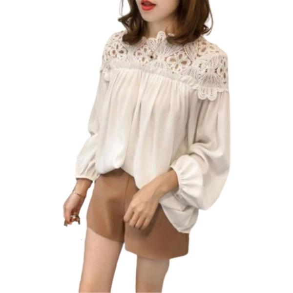 レッドレイ ブラウス レース シフォン 長袖 トップス カットソー レディース(ホワイト,  XL)