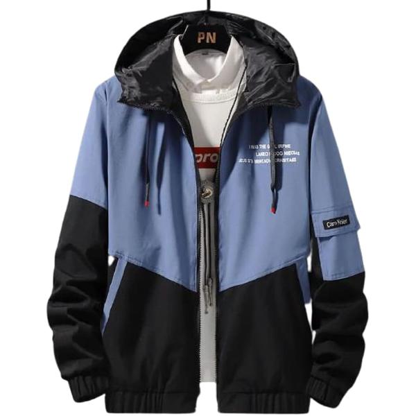 エンプティオ フード付き アウトドア ジップアップ ジャケット メンズ 襟なし 軽量 プリント アウ...