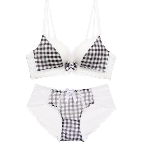 プレミアム レース チェック柄 ブラジャー(ブラック,  B80/L)