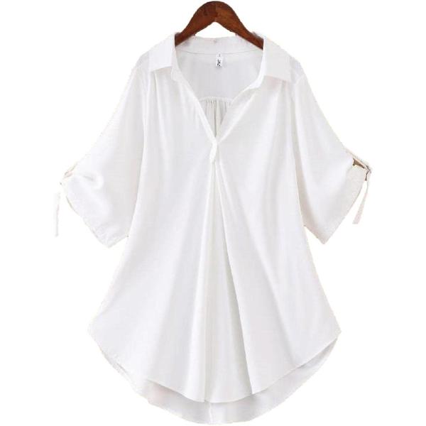 リリカ シャツ ブラウス 裾フレアー レディース(白,  M)