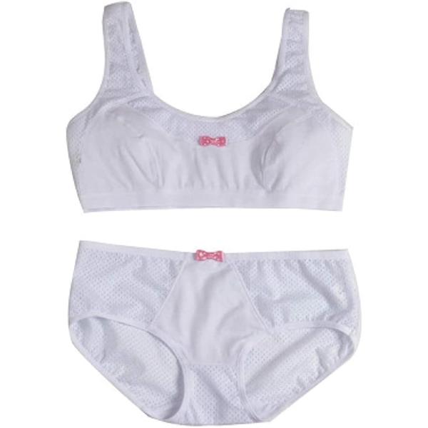 リアルJSシリーズ ノンワイヤー メッシュ仕様 ブラジャー ショーツ セット スポブラ(ホワイト, ...