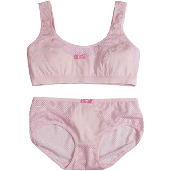 リアルJSシリーズ ノンワイヤー メッシュ仕様 ブラジャー ショーツ セット スポブラ(ピンク,  ...