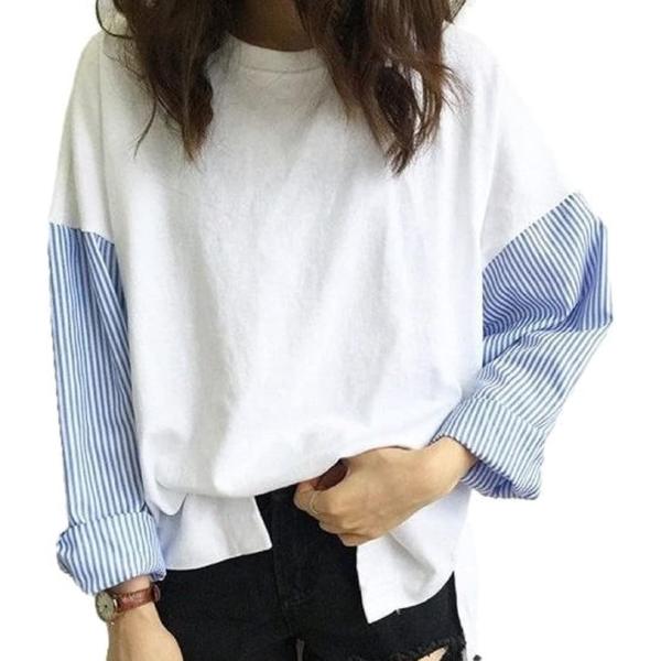 ニブンノイチプラス t シャツ ブラウス 袖 ストライプ ドッキング レイヤード 風 レディース X...