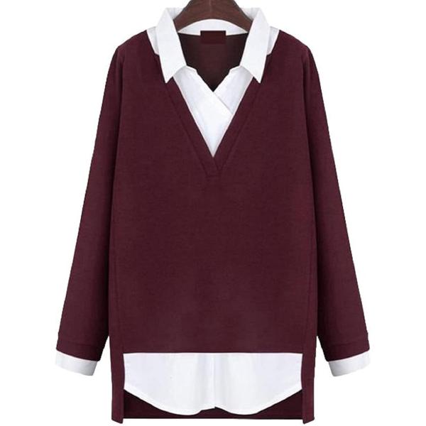 ニブンノイチプラス バイカラー オフィス 重ね着風 レイヤード トップス シャツ ブラウス レディー...