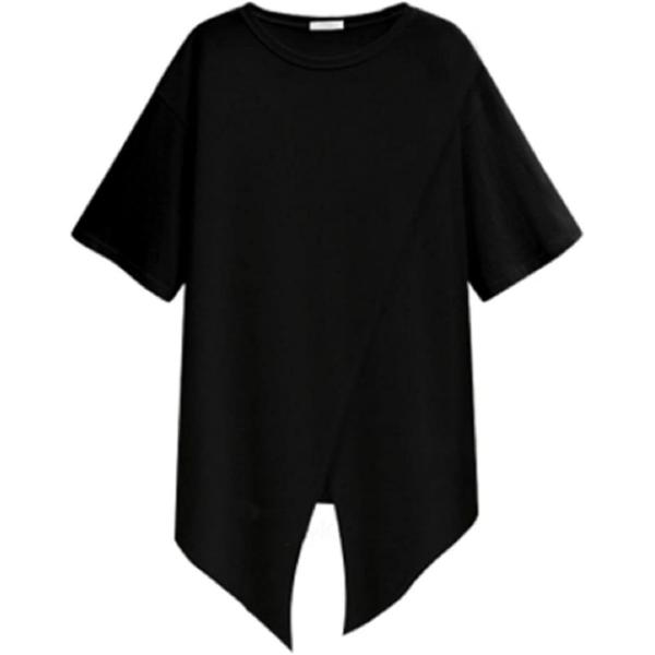ニブンノイチプラス ロンt ロング tシャツ チュニック 無地 5分袖 スリット レディース 黒(ブ...