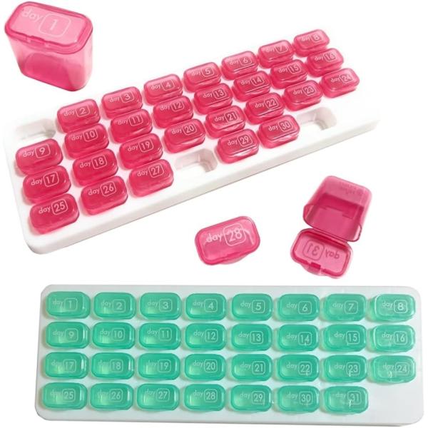 ピルケース 1ケ月 管理 保管 飲み忘れ防止 カレンダー 携帯用 小分け用 SW1894グリーン+レ...
