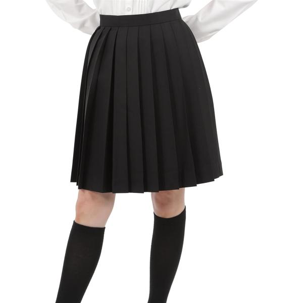 プリーツスカート 無地 学生 制服 車ヒダ スクールユニフォーム 女子高生 中学 e210 (ブラッ...