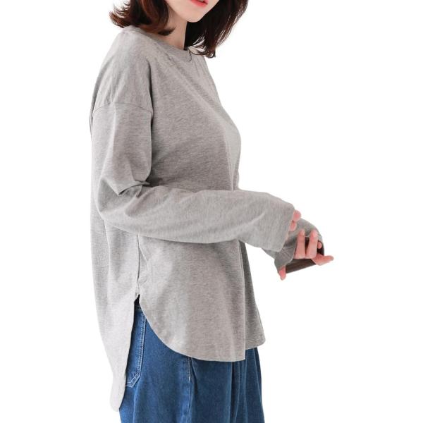 スリーピングシープ アールが可愛い サイド スリット 長袖 Tシャツ 後ろ長め 前INしやすい お尻...