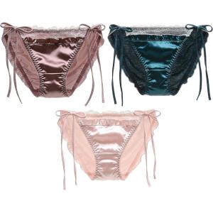 3枚セット サテン生地 ひもパン パンティ レディース ショーツ 紐パン パンツ 下着(L)