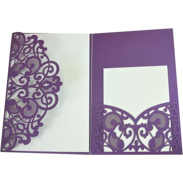 メッセージカード グリーティングカード エレガントレース 三つ折り 封筒 白紙カード付き(紫)
