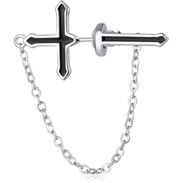 十字架 チェーン ピアス 小さめ 片耳用1つ入り ブラック シルバー レディース メンズ ハロウィン...