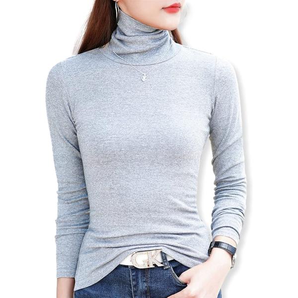 タートルネック tシャツ カットソー ハイネック トップス 長袖 インナー レディース XXL(グレ...