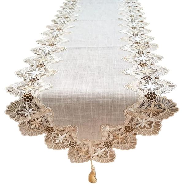 SweetBaku テーブルランナー 欧風レース縁取り タッセル付 テーブルセンター クロス マット...