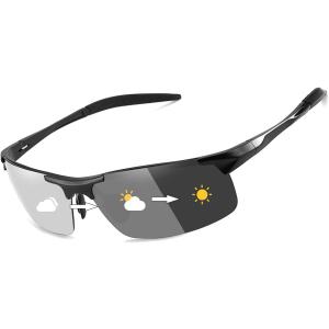 スポーツサングラス メンズ 偏光サングラス 調光 変色 UV400保護 超軽量 B2442 調光・変...