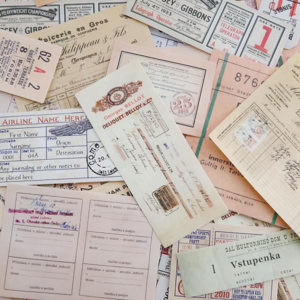 スクラップシール ヴィンテージ チケット 切符 レシート 40mm〜80mm 40枚(ベージュ系)