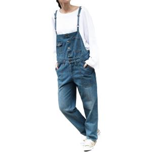 デニム サロペット オールインワン オーバーオール ボトム パンツ 長さ調節可能 レディース 大きい...